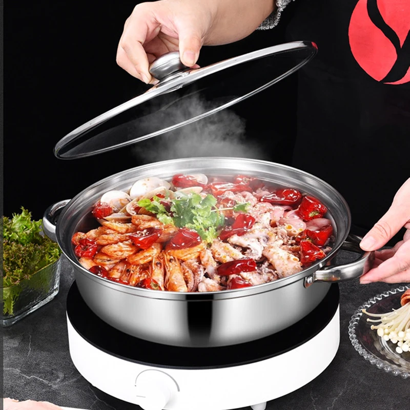 28CM Thick Double Soup Steamer Multi-purpose Pot Troops Hot Pot Stainless Steel Steamer Double Handle Household Outdoor Portable
