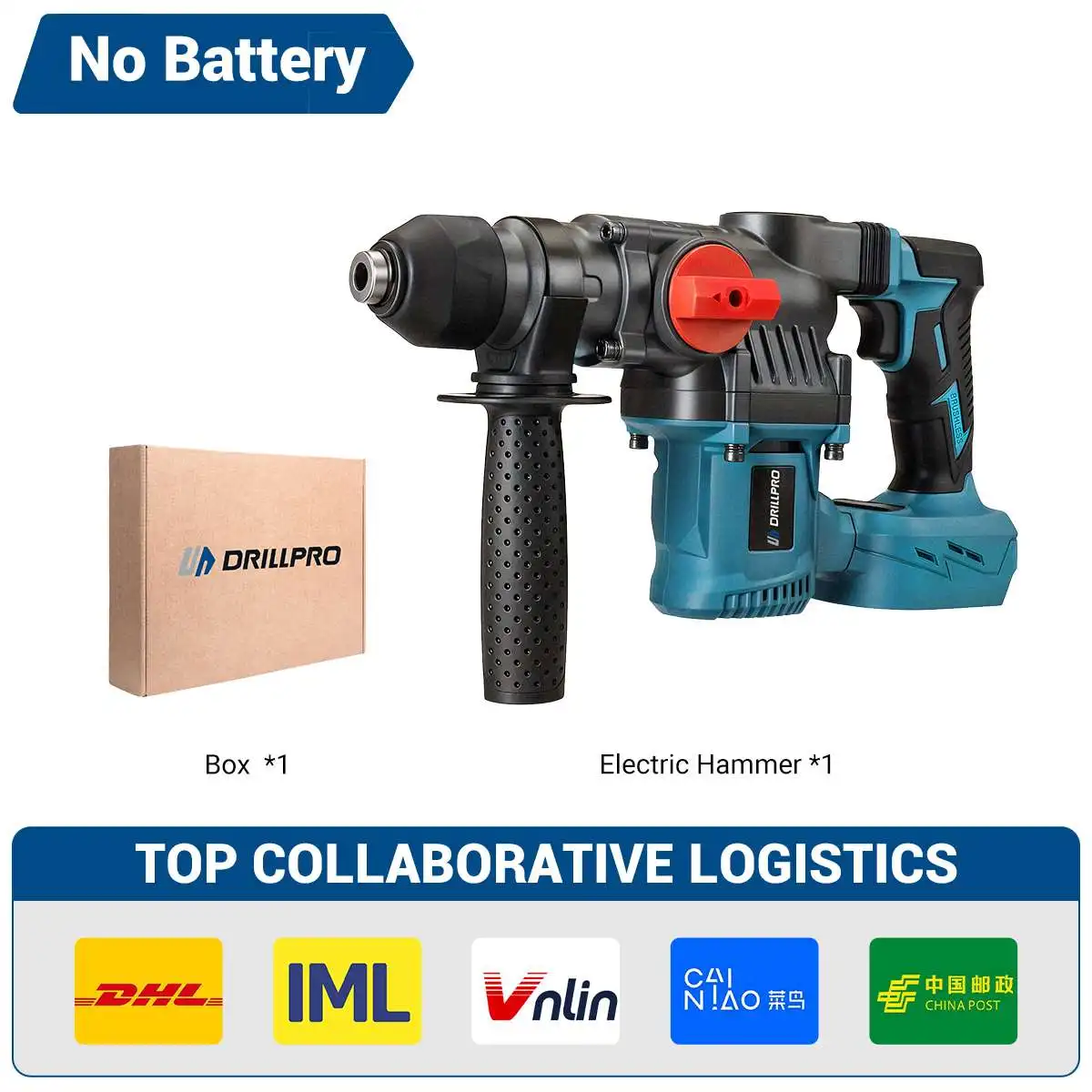 Drillpro 26MM Brushless Electric Hammer Drill Multifunctional Rotary Cordless Rechargeable Power Tools For  18V Battery 6