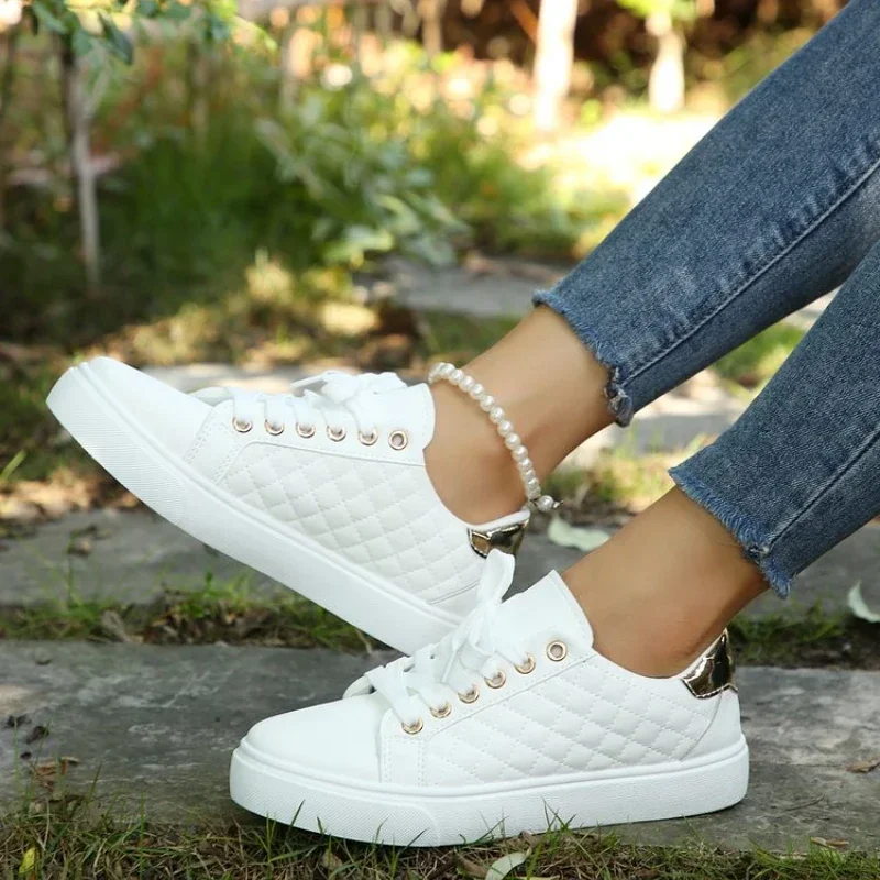 Size 35-41 2024 Women White Sneakers Spring Autumn Womens Fashion Black Lace-up Soft Soled PU Leather Shoes Ladies Casual Shoes 5