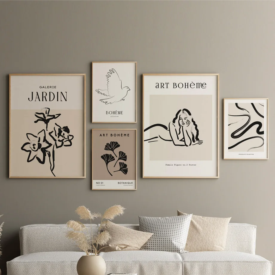 

Retro Abstract Line Woman Flower Dove Wall Art Print Canvas Painting Vintage Nordic Poster Wall Picture For Living Room Decor
