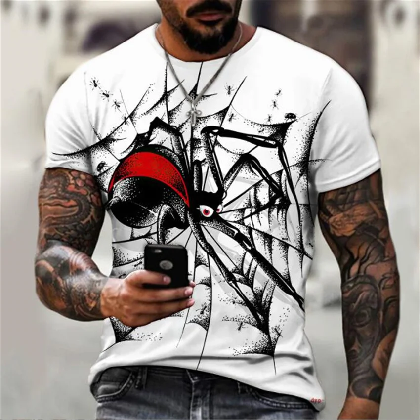 gym t shirts for men 2022 Europe and America new spider D digital printed youth short sleeve summer breathable T-shirt men's pullover cool t shirts for men