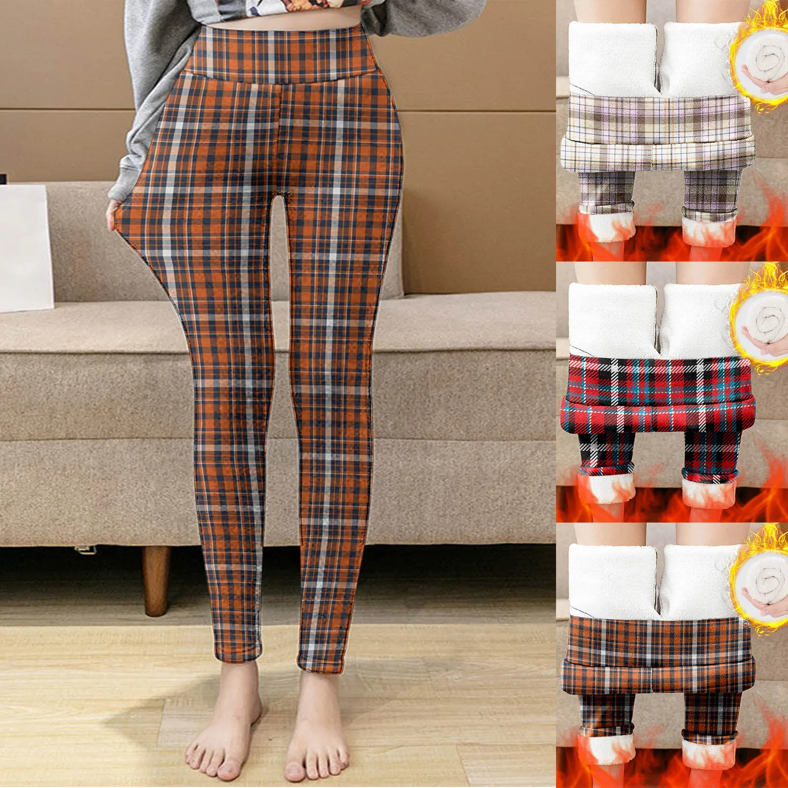Womens Winter Casual Leggings Elastic Waist Thermal Capris Workout Trousers Thermal Prints Pants