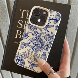 Elegant Blue Retro Floral Bird Pattern Phone Case - Soft Protective Cover - iPhone 15 Plus (1)