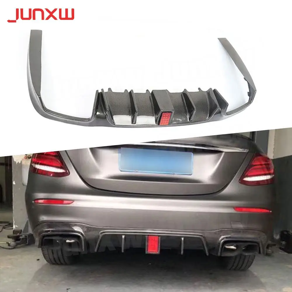 

For E Class Carbon Fiber Rear Bumper Lip Diffuser Spoiler with light for Benz W213 E200 E260 E300 E63 AMG B Style 2017 2018 +