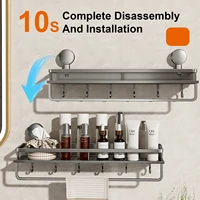 Suction Cup Bathroom Rack Bathroom Shelf Toilet Space Aluminum No Drill Hanging Rack Bathroom Organizer Hang On the Wall 2