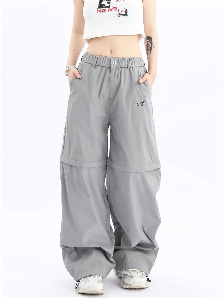 Deeptown Y2K Detachable Track Pants Woman Harajuku Egirl Edgy Style Cargo Trousers Oversize Streetwear Kpop Techwear Sweatpants detachable jeans autumn thin trousers women side breasted split straight pants fashion hollow high waist pants 2022 new