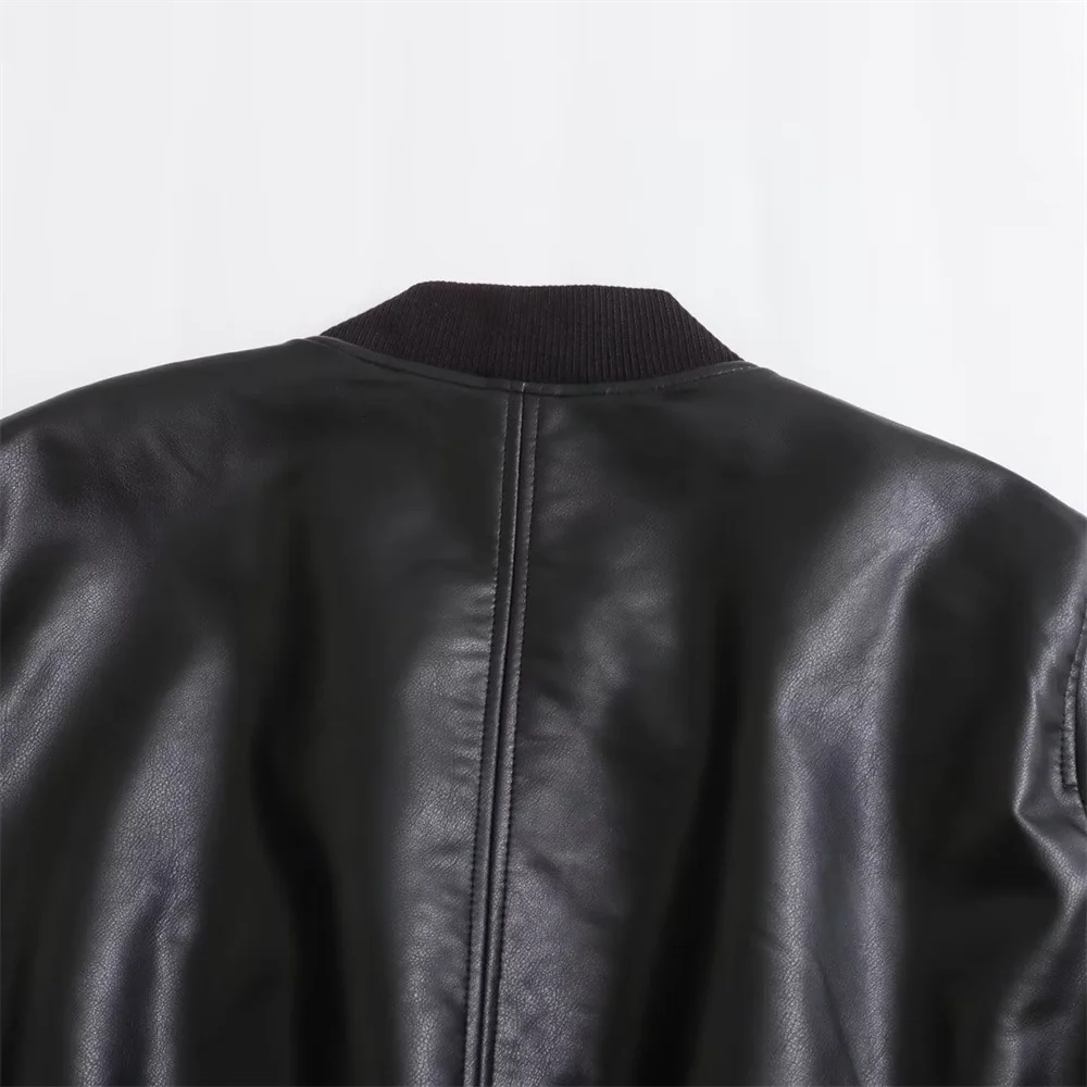 UNIZERA2023 Autumn and Winter New Women's Fashion Versatile Short Motorcycle Faux Leather Pilot Jacket Coat Leather Coat 6