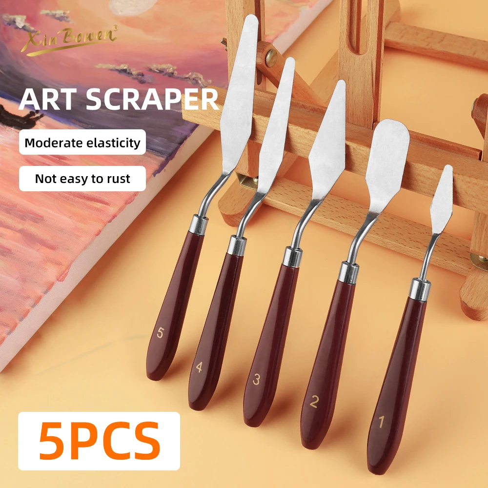Stainless Steel Oil Painting Knives Artist Crafts Spatula Palette Knife Mixing Knife Scraper Art Tools 5Pcs/Set