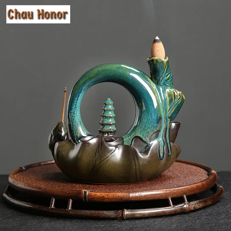 Creative Decorations Zen Lotus Leaf Meditation Buddha Hand Lotus Moon Pagoda Backflow Incense Burner Candle Holders Home Decor