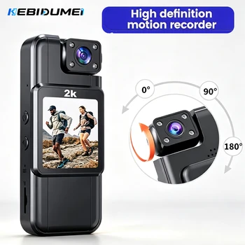 KEBIDUMEI Telecamera Portatile per il Corpo 2K 180° °   Mini Videocamera Sportiva con Lente Rotante per Bici, Moto e Auto, Registratore Video per Ciclismo e Guida