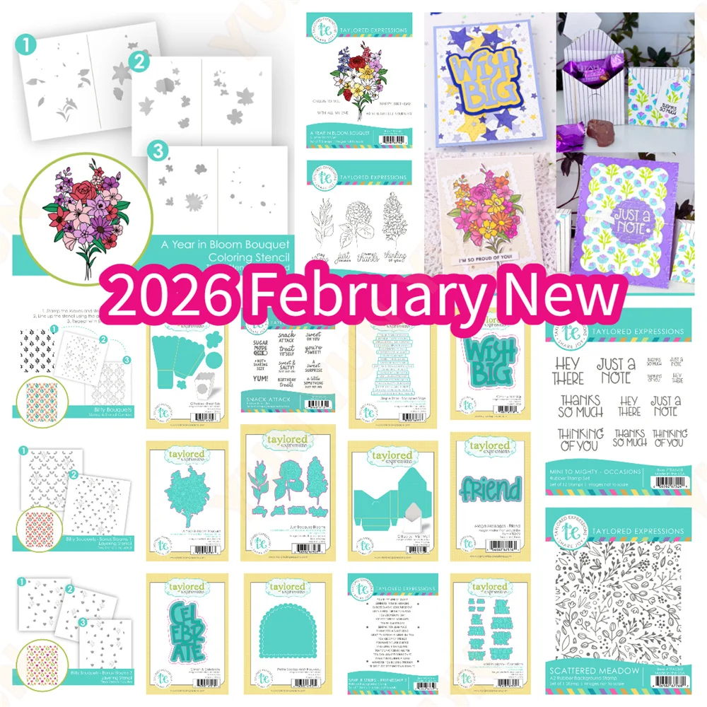 2026 새해 꽃다발 스텐실 DIY 스크랩북킹 수제 카드 선물용 트레트 텁 아르누보 위시 빅 다이 스탬프 세트