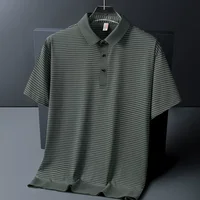Polo homme d'été à revers, nouvelle collection, manches courtes, rayé, en soie glacée, style business décontracté, tailles M-6XL 7XL 8XL 4