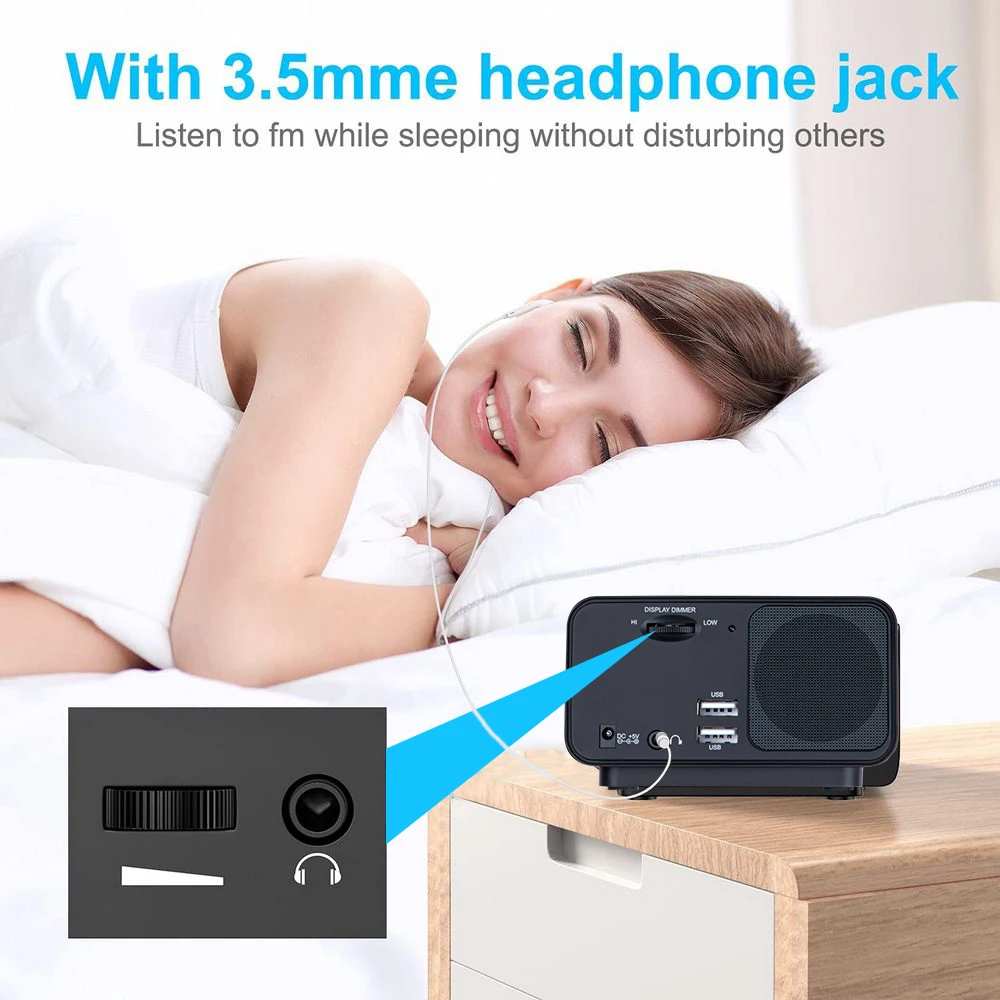 Alarm Clock FM Radio with Dual USB Charger LED Digital Alarm Clock  Home Decoration Snooze Table Desktop Sleep Timer Speaker 4