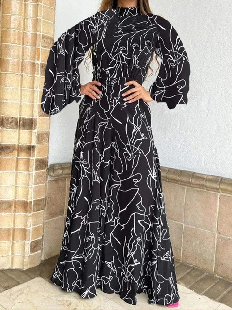 KAMA 2024 Casual Stripe Print Belt Halter Jumpsuit Long Sleeve Spring and Autumn Waist Tie Jumpsuit Women's Clothing