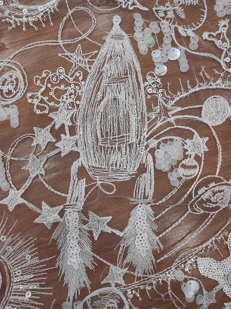 French Embroidery Bead Sequins Irregular Lace Mesh DIY Wedding Dress Lace Clothing Fabric