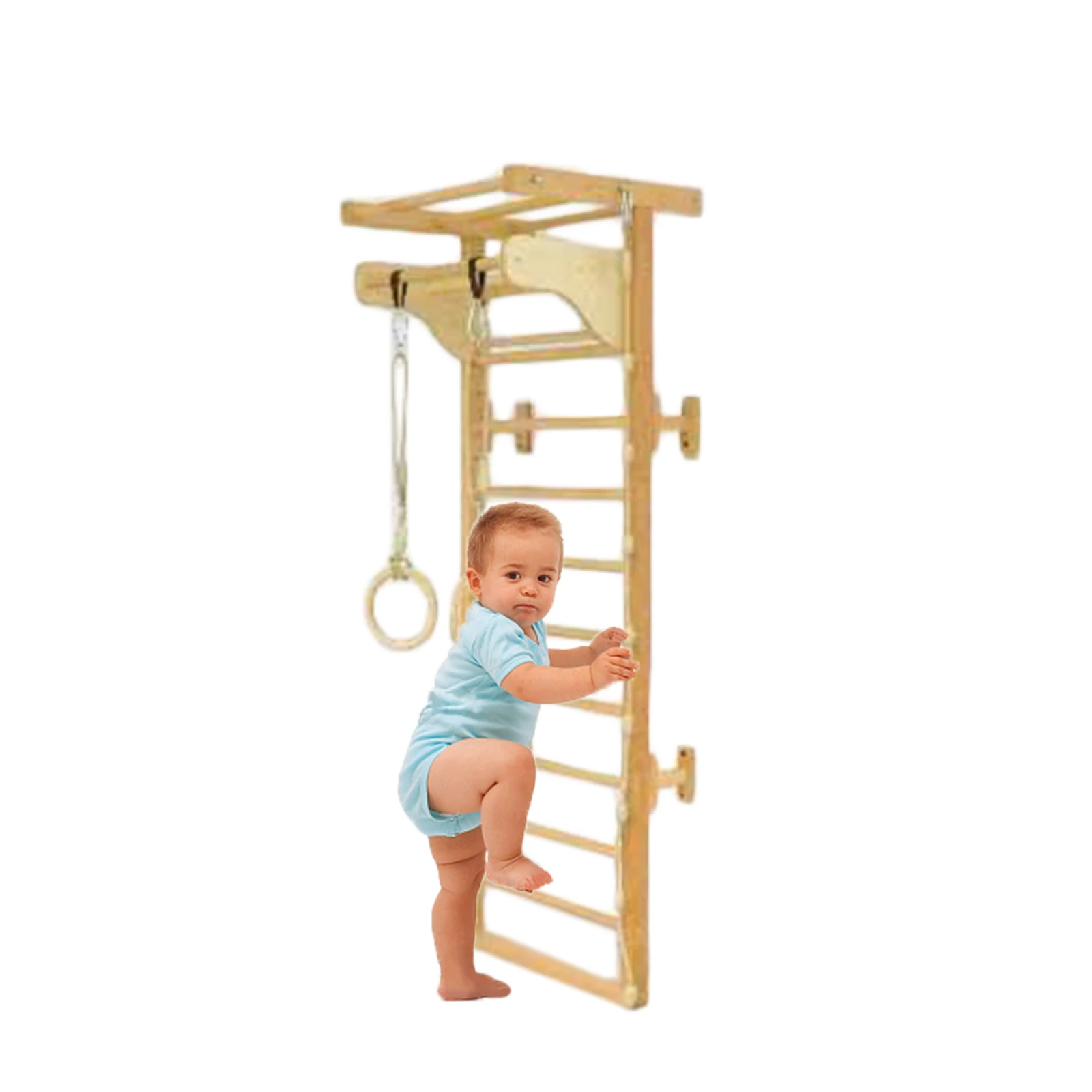 Climbing toys with gymnastic pull rings, wooden safe and sturdy children's play gym, children's indoor climbing toys… 2