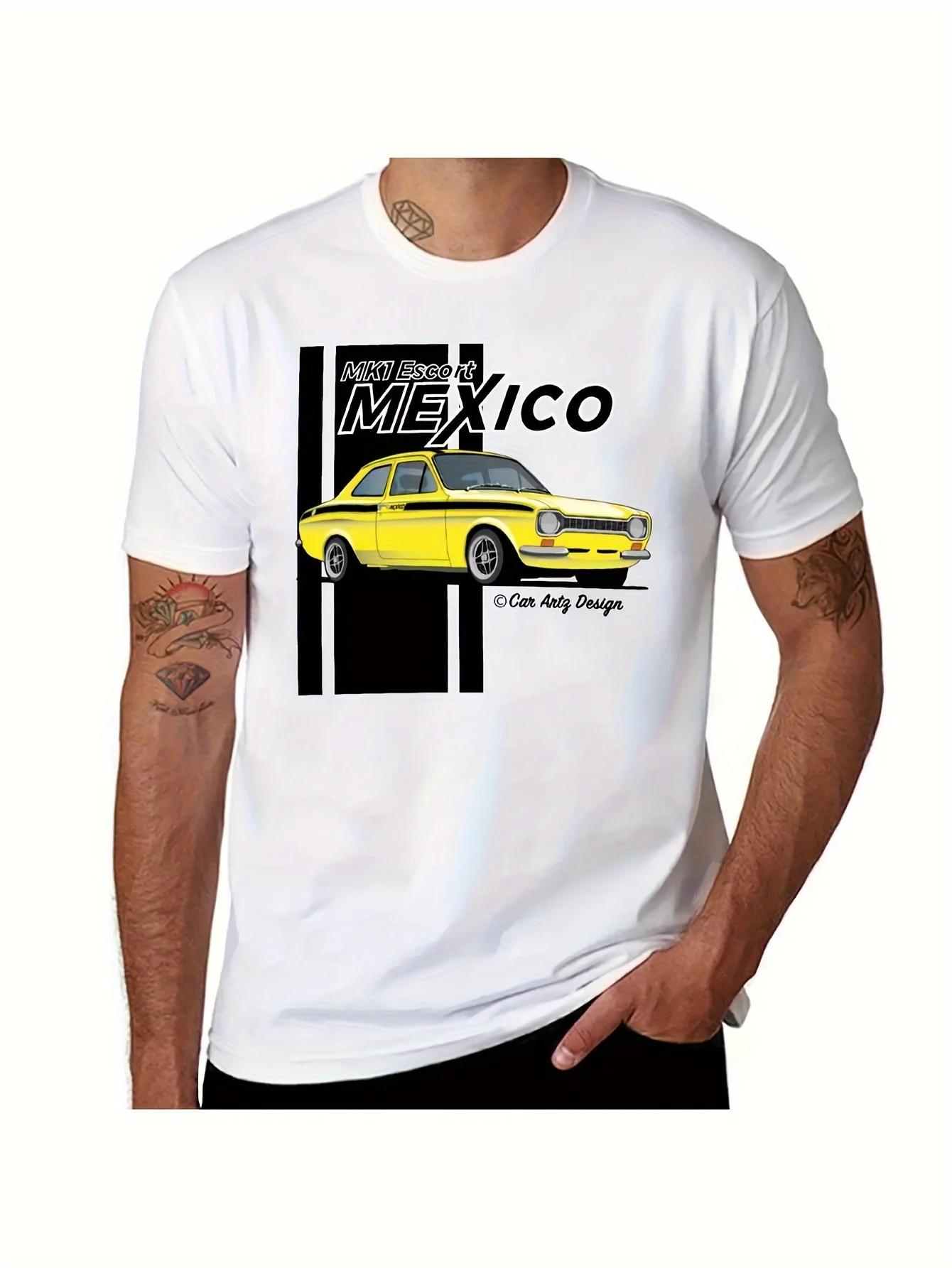 Men'S Vintage Mexico Rally Car T-Shirt - Loose Fit Casual Shirt for Motorsport Enthusiasts (Yellow & Black)