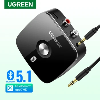 UGREEN 블루투스 수신기 5.1 무선 Auido 음악 3.5mm RCA aptX HD 낮은 대기 시간 음악 블루투스 5.0 사운드 3.5mm 2RCA 어댑터