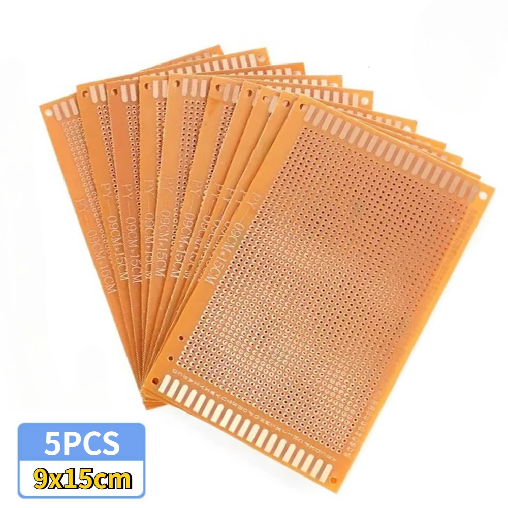 5pcs 9x15cm 9*15cm 단일 측면 프로토 타입 PCB 범용 보드 실험 베이클라이트 구리 플레이트 회로 보드 노란색