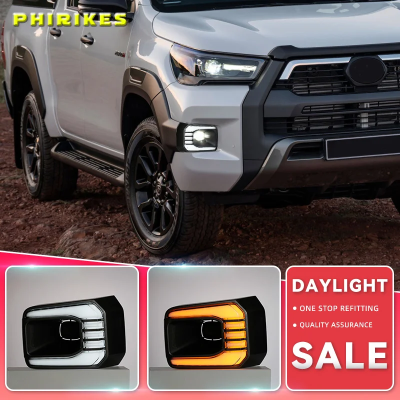 

1 Pair Car LED Daytime Running Light Turn Yellow Signal Relay 12V DRL Daylight For Toyota Hilux Revo Rocco 2020 2021