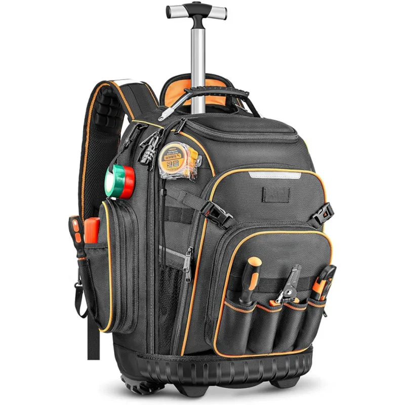 Zaino Porta Attrezzi con Ruote, Borsa Porta Utensili Resistente di Grande Capacità, Organizer Professionale per Elettricisti - immagine 6