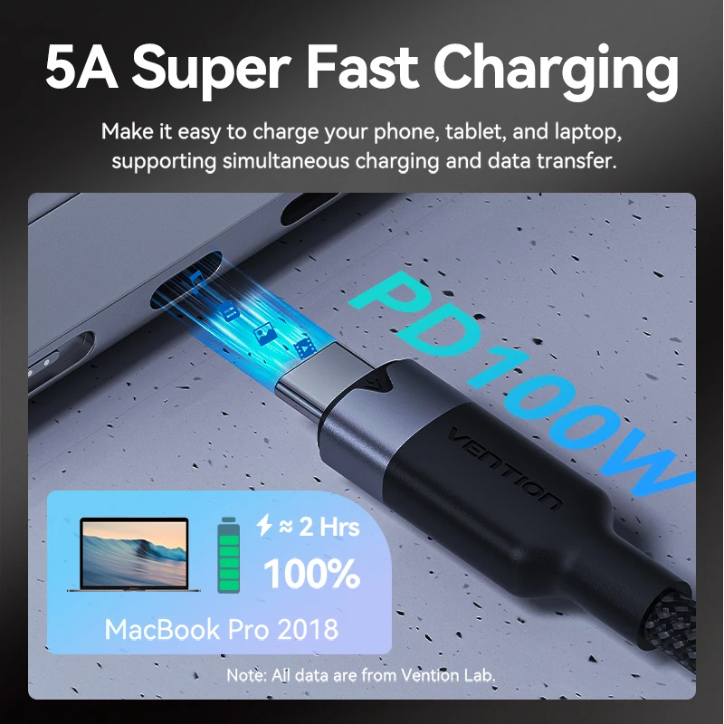 Vention 100W USB C 케이블 고속 충전 5A 유형 USB C 3.2 Gen 2 연장 코드 10Gbps 4K@60HZ 노트북용 비디오 케이블 연장선