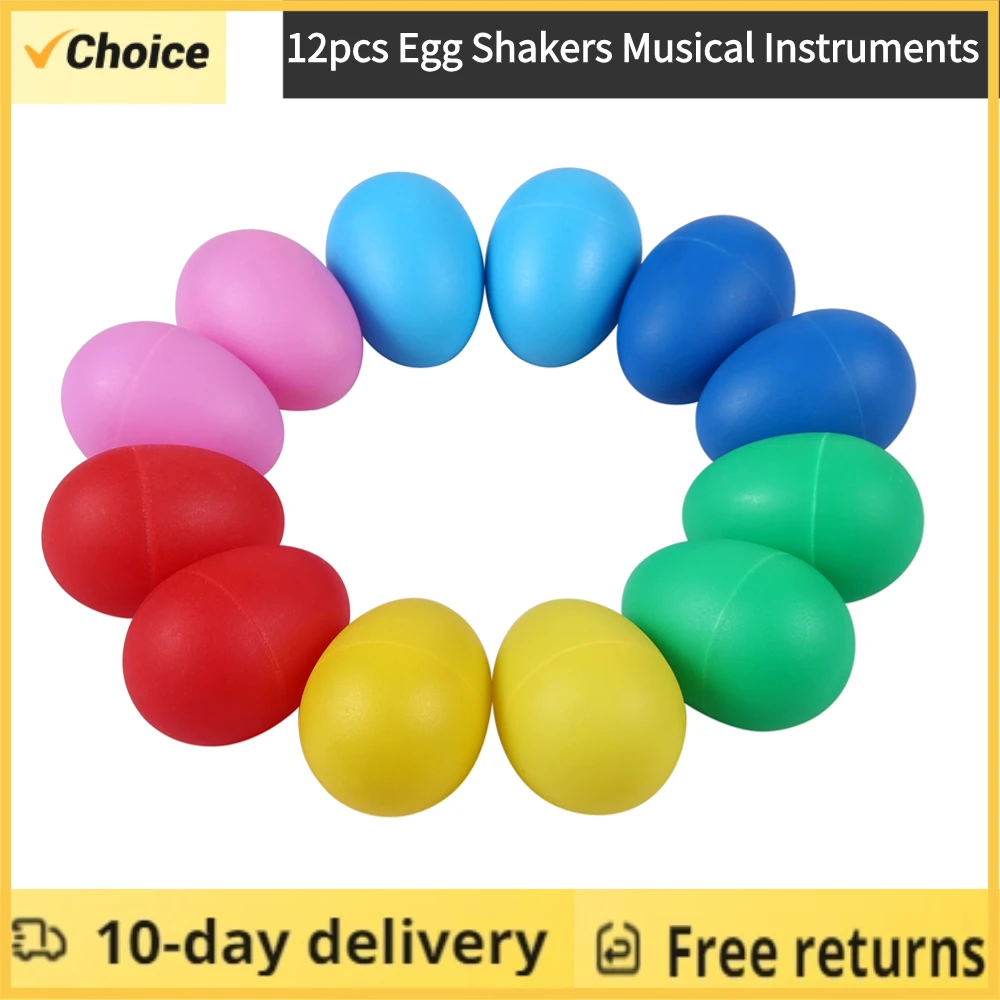 Agitadores de huevos de piezas para niños, instrumentos musicales de percusión, juguetes de plástico, agitador de huevos de Pascua para educación, aprendizaje Musical, 12 unidades