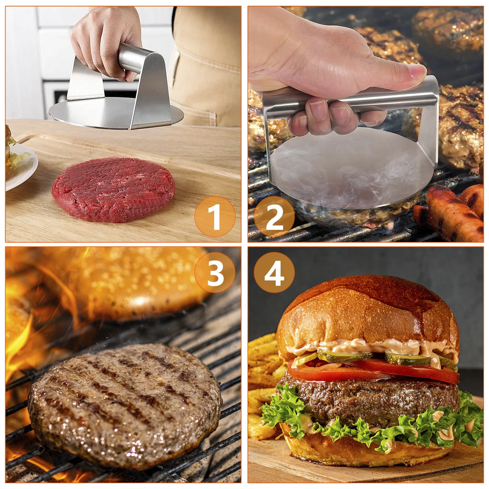 Espátula De Imprensa De Carne De Churrasco, Pinças De Comida, Frasco De  Tempero, Pote De Pimenta, Utensílios Para Hambúrguer, Bife, Acessórios Para  Grelhar Ao Ar Livre, 4Pcs - AliExpress, image size:1600x1600