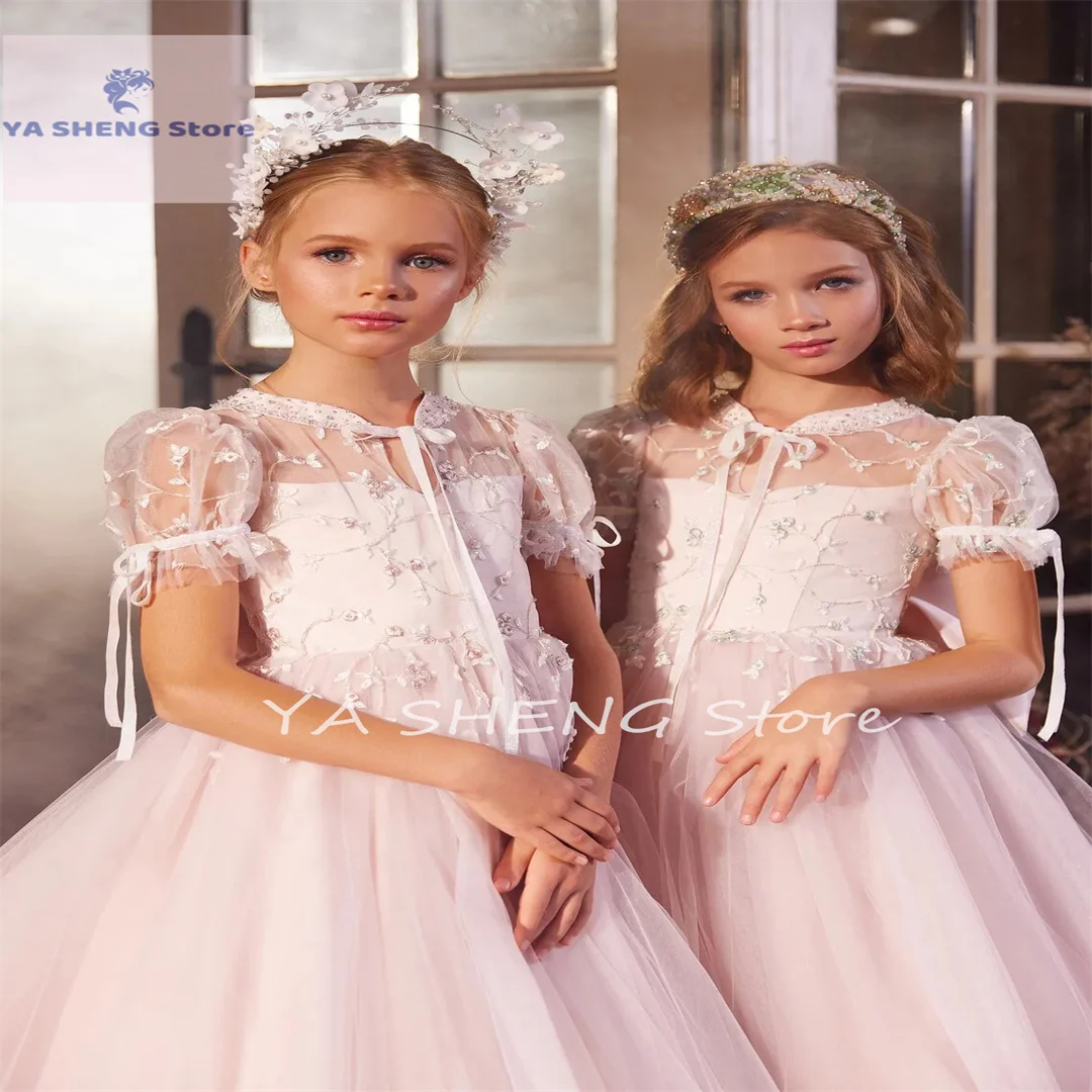 

Женские платья с розовыми цветами для свадеб, длинная аппликация, платье на день рождения, пышное платье с бантом, тюлевые Детские платья для 16 вечеринок