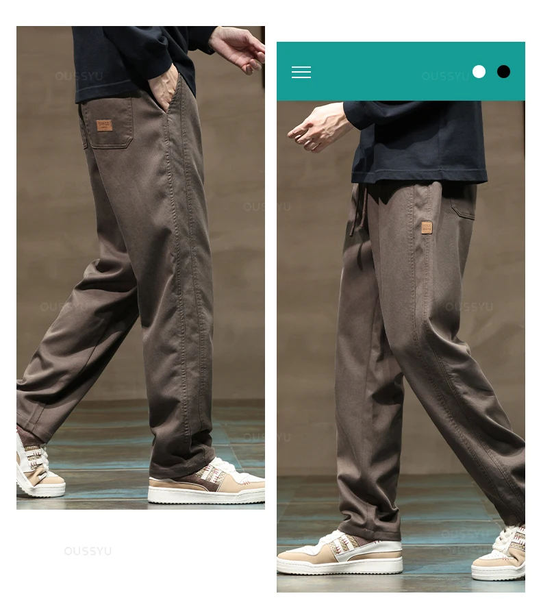 Brand Clothing New Soft Lyocell Fabric Pants Men Thick Loose Straight Drawstring Elastic Waist Korea Casual Cargo Trousers Male