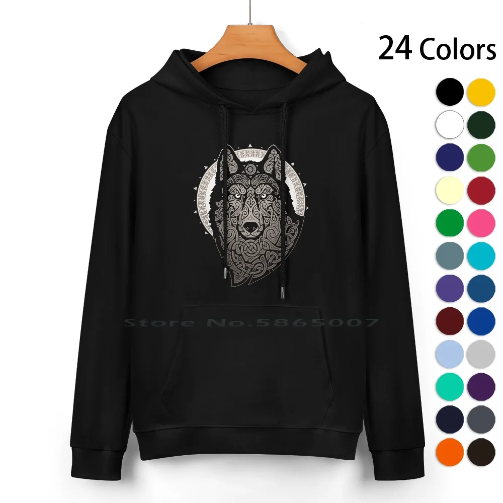 

Northern Wolf Pure Cotton Hoodie Sweater 24 Colors Raidho Scandinavian Black And White Nordic Mythology Mystical Wolves Animals