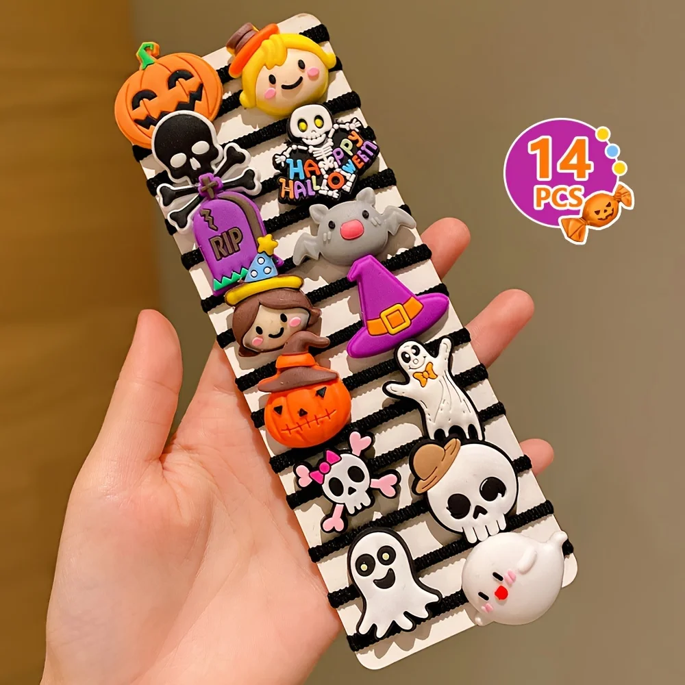14 Pieces of Halloween Pumpkin Ghost Accessories, Funny Hair Ties, Halloween Gifts for Girls