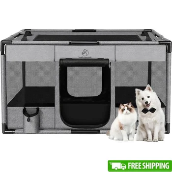 Portable Dog Playpen Soft Fabric Kennel Breathable Indoor Outdoor Pet Cage