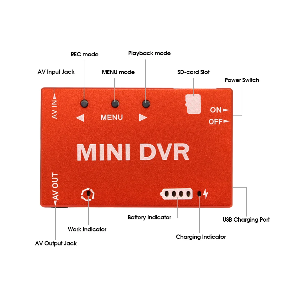 Mini FPV DVR Enregistreur NTSC/PAL Batterie Intégrée pour Drone