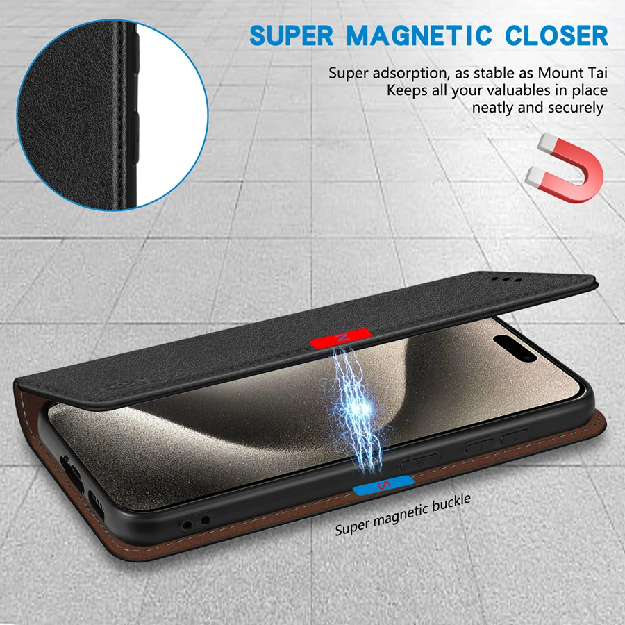 Wallet Skin Friendly Card Slot Magnetic Flip Leather Case For iPhone 17 Pro Max Air 16e 16 15 14 Plus 13 12 11 XR Card Holder