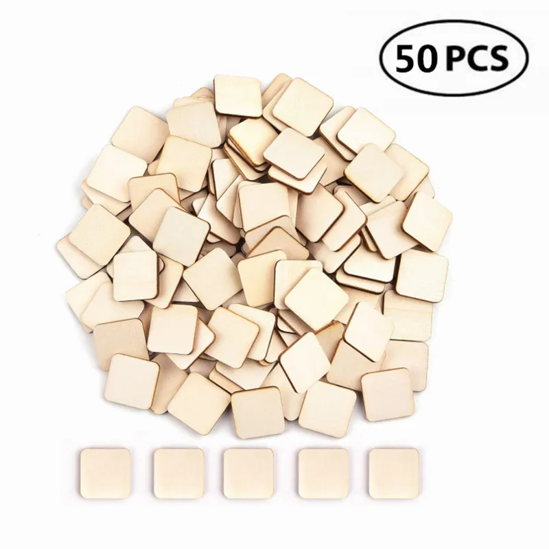 50 Pezzi 20Mm Pezzi Di Legno Non Finiti Fette Naturali Vuote Quadrato Di Legno Per Pittura Artigianale Fai Da Te, Piastrelle Scrabble, Decorazione