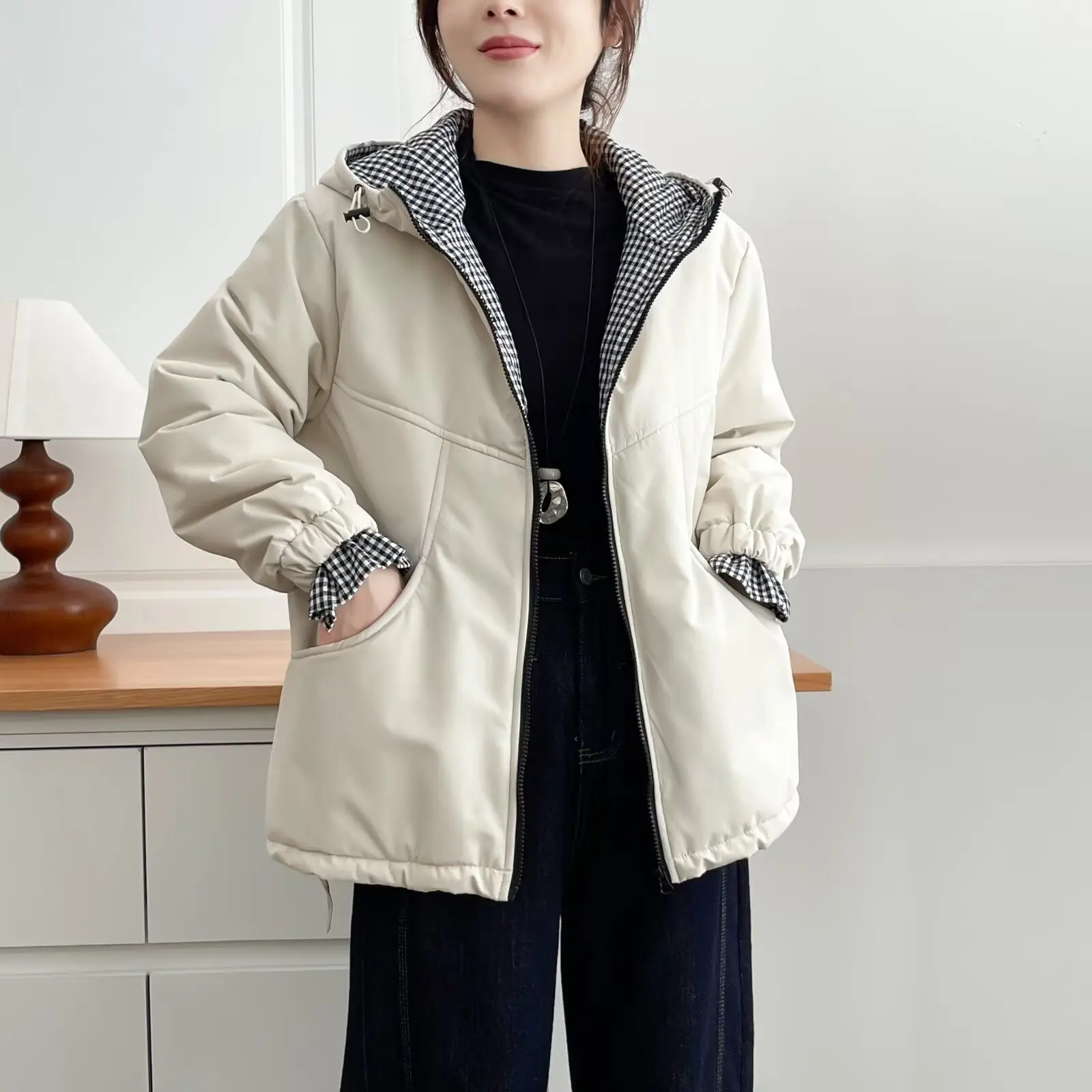 XXXXL Fashion Plus Size Women's Parkas Fake Two Pieces Hooded Padded Jackets Warm Coat Winter Wear Casual And Youthful 2579