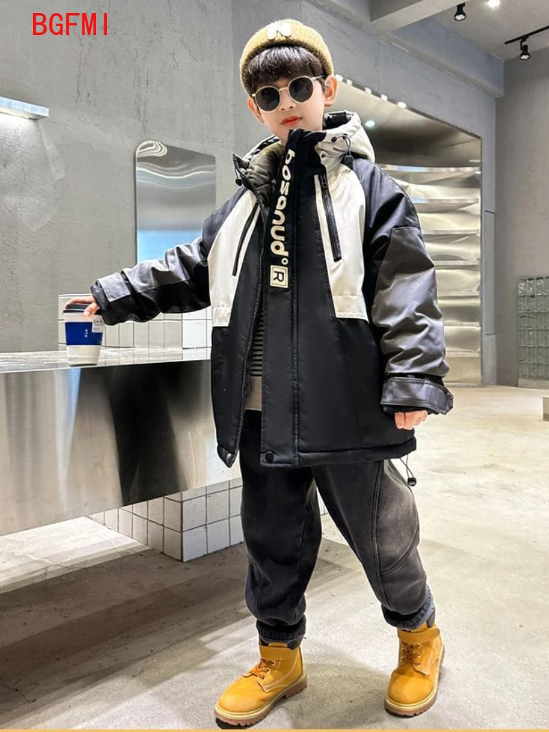 

Winter Jacket Kids Clothes for Teenagers Mid-Length Plus Velvet Thickening Hooded Cotton Coat for Child Boy 5-16 Y Outerwear