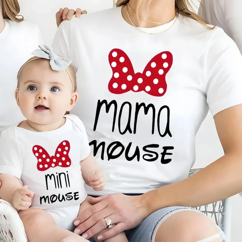 Mama Mouse & Mimi Mouse Print Family Outfits Short Sleeve Family Matching Outfit Mom Tshirt+Newborn Romper Baby Mom Clothes 3