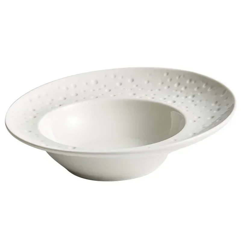 

Ceramic Porcelain Salad Soup Kitchen Pasta Plate Cutlery Creative Hotel Cooking White Round Bowl Deep Lid Utensils Dishes