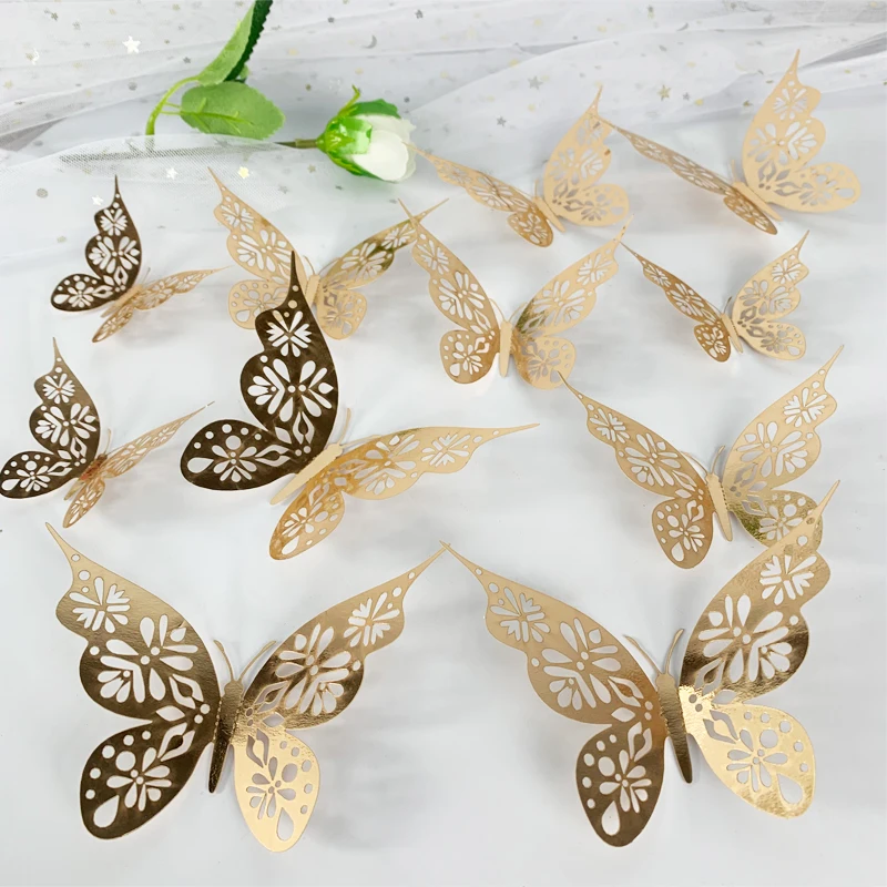 Hollow 3D Butterflies Wall Sticker 12 Pcs For Kid Room Wedding Bedroom Party Home Decor