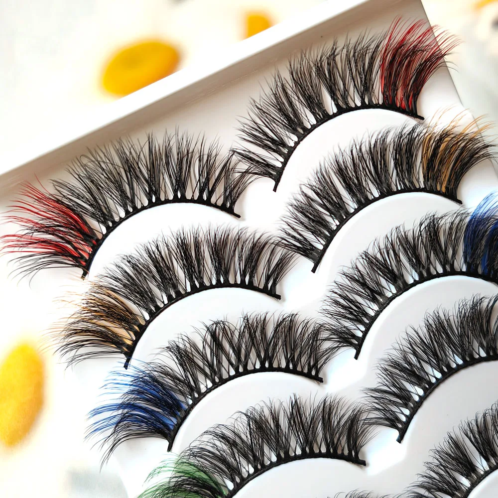 

5 Pairs Colorful False Eyelashes Fluffy 3D Mink Eye Lashes Extension Long Thick Eyelash For Party Cosplay Makeup Tools