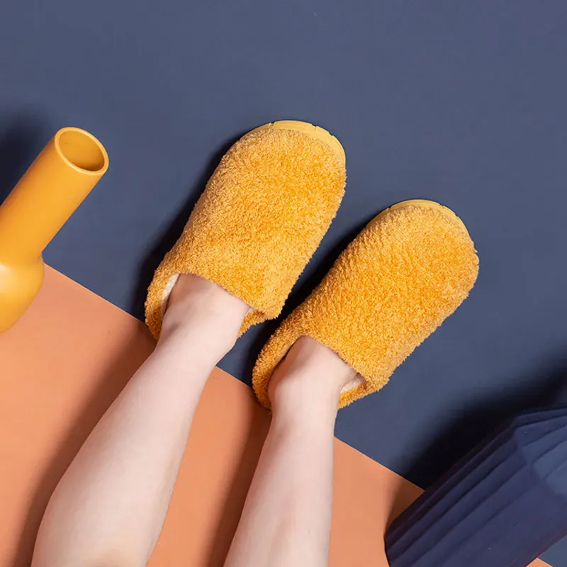 Winter Men and Women Cotton Slippers Indoor Warm Anti Skid Couples Shoes Comfortable Wear-resistant Damping Plush Home Slippers
