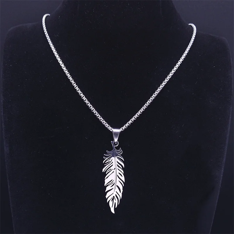 Collana PAMTIER Con Pendente Piuma In Acciaio Inossidabile 316L, Unisex, Catena Inclusa - 3
