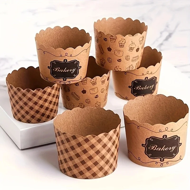 50pcs, Heat-Resistant Kraft Paper Muffin Cups for Baking and Serving - Small Kitchen Accessories for Cakes, Pastries, and More ﻿