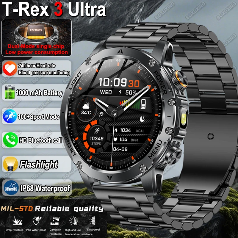 T-Rex 3 Ultra Military Grade 1000mAh Battery Smart Watch Men IP68 Waterproof Bluetooth Call HD AMOLED 2026 New Sports Smartwatch