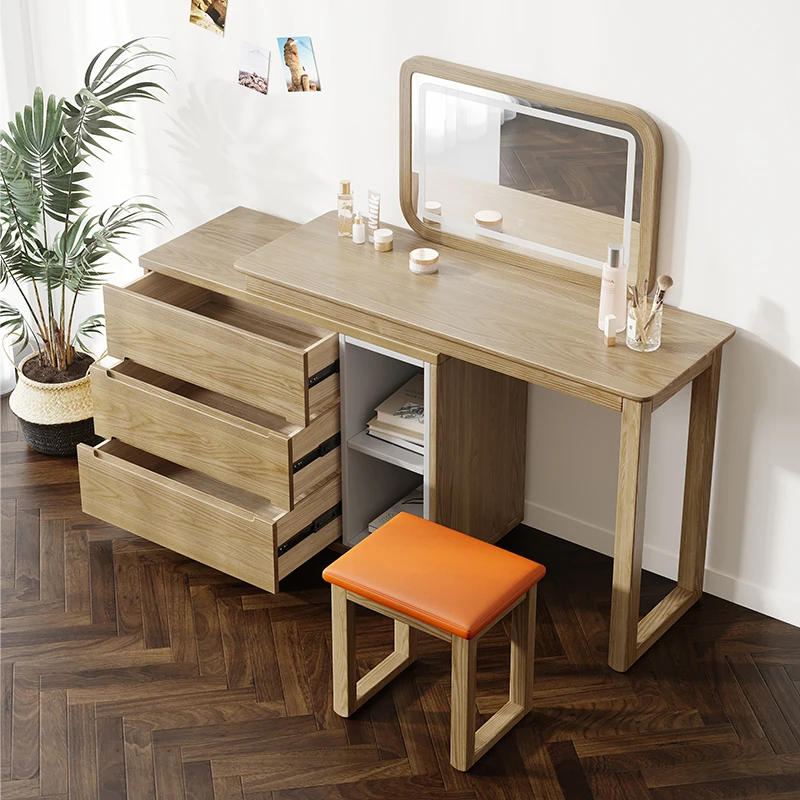 

Solid Wood Dresser Storage Cabinet Integrated Makeup Table Multi-Functional Internet Celebrity Bedroom Simple Modern Spin