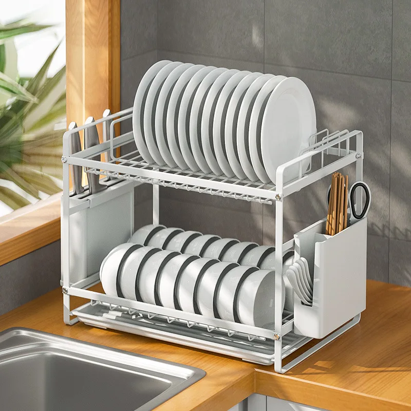 Stainless Steel Kitchen Sink Drain Rack With Knife Holder, Dish Rack, And  Countertop Storage Shelf