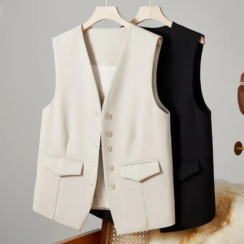 Summer V-Neck Vest Women Thin Loose Waistcoat Single Breasted Sleeveless Blazer Female Slim Short Vest Femme Slim Buttons