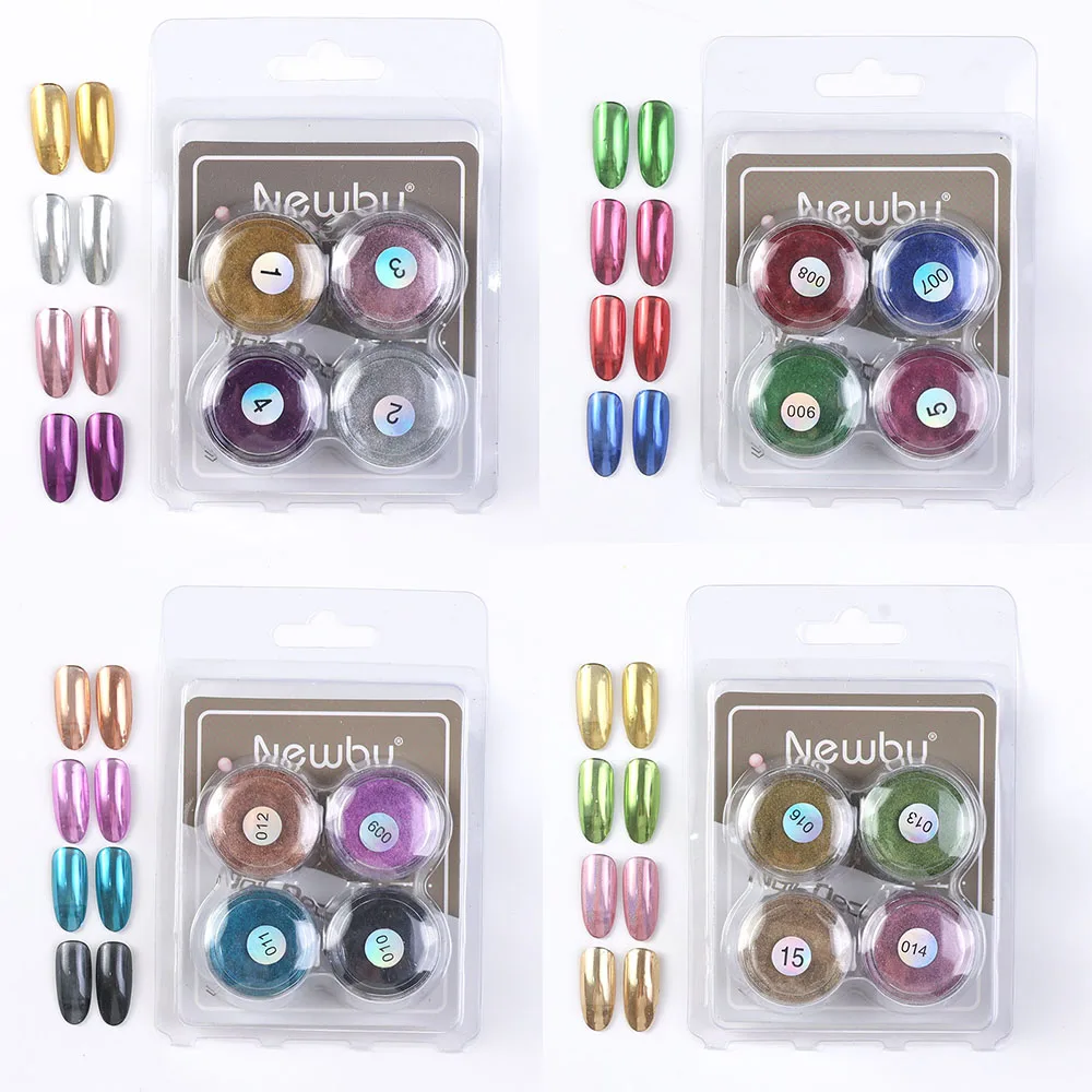 4 Colori Metallo Specchio Per Unghie Polvere Glitter Gel Polish Rub Dust Shiny Gold Silver Fine Chrome Flakes Pigmento Accessori Per Unghie Fai Da Te